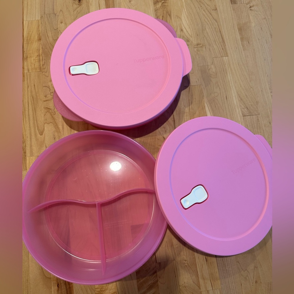 Tupperware Pink Divided Bowl Set with Lids